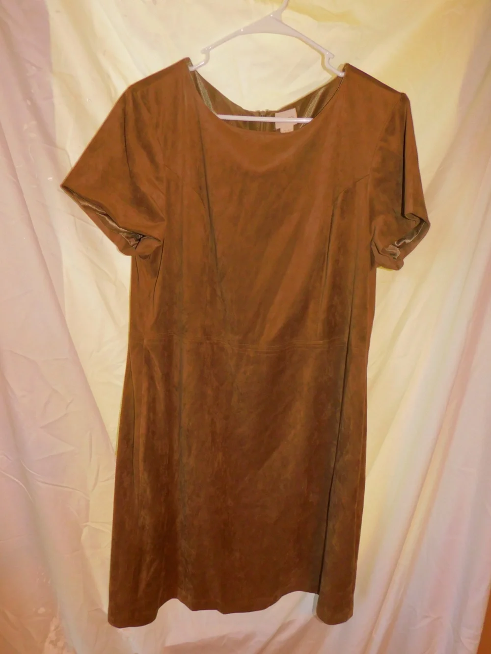 Chico's Taupe Suede-Look Short Sleeve Shift Dress - Picture 2 of 3